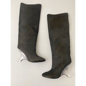 New Jeffrey Campbell Calf Hair Modified Tall Boots Shoes Brown